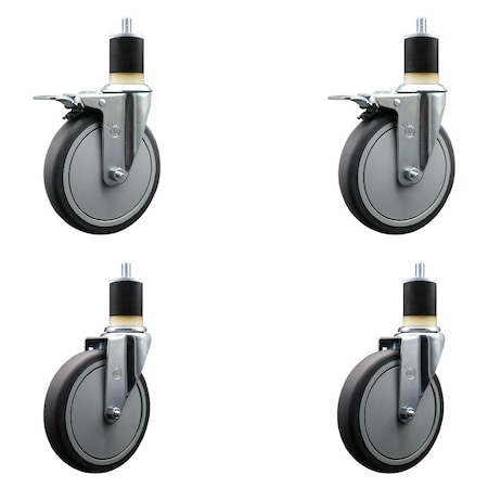 Service Caster 6'' Thermoplastic Rubber Swivel 1-7/8'' Expanding Stem Caster Set 2 Total Lock Brakes, 4PK SCC-EXTTL20S614-TPRB-2-S-2-178